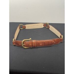 Fossil Reptile Embossed Brown Genuine Italian Leather Belt Brass Buckle Sz S